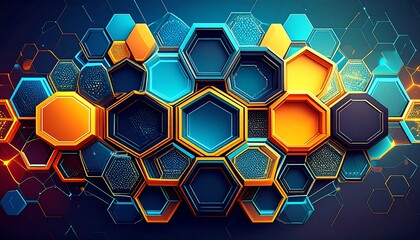 Abstract geometric pattern of layered hexagons in vibrant colors