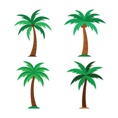 Four Tropical Palm Trees with Green Leaves on White Background Illustration