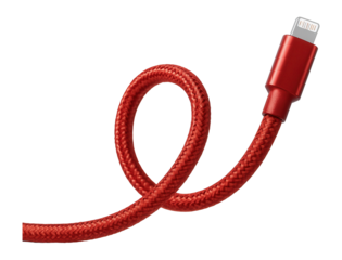 Red braided USB charging cable with lightning connector