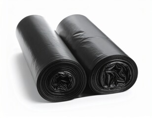 Two Rolls of Black Garbage Bags on a White Background
