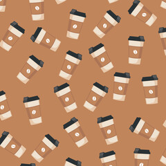 Paper Coffee Cup with Seamless Pattern. Suitable for modern cafe style, takeaway beverages, and stylish graphic design projects.