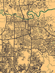 Pekanbaru Indonesia City Street Map. Abstract painting modern urban travel art downtown landmarks artwork