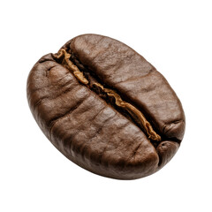 Close-up of a single roasted coffee bean, rich brown color, isolated on transparent background. background removed