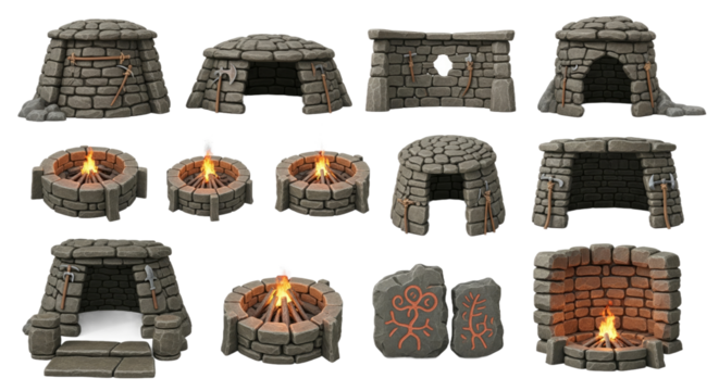 Collection of Stone Fire Pits and Structures for Outdoor Gatherings