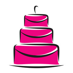 Three Tier Pink Cake with Black Outline and Single Candle wedding
