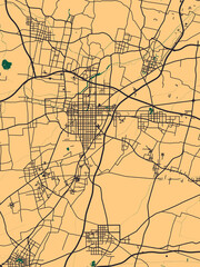 Xinxiang China City Street Map. Abstract painting modern urban travel art downtown landmarks artwork