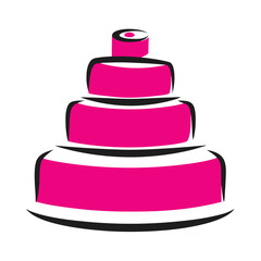 Three tier pink cake with black outlines and accents vector
