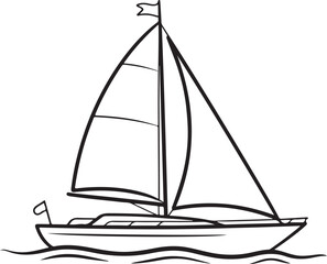 Hand-drawn Sailboat with Flag on Waves, Ocean and Sailing Illustration