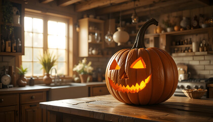 Fototapeta premium Smiling Jack-O’-Lantern Indoors