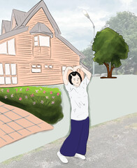woman and house