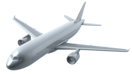 White passenger jet airplane flying isolated on a transparent background aircraft