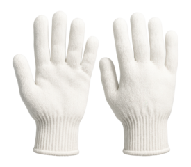 Pair of white cotton work gloves with elastic cuffs