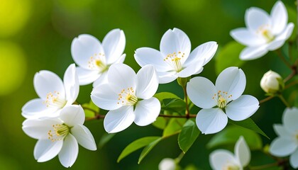 Obraz premium Delicate white blossoms on a branch. Close-up, natural