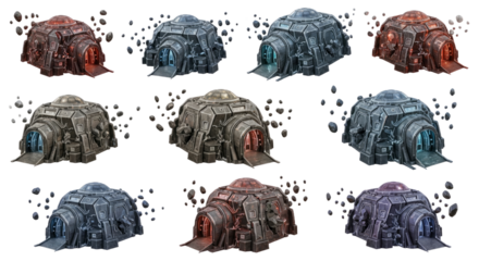 Colorful, Textured Rock Formation with Iridescent Water Drops on Transparent