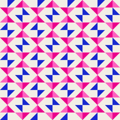 Bright bold vibrant abstract geometric quilt seamless vector pattern, color block. High contrast geometric colorful patchwork background. Pink fuchsia magenta and indigo cobalt blue color combination