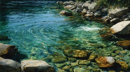 Crystal-clear shallows, swirling water, sunlit rocks