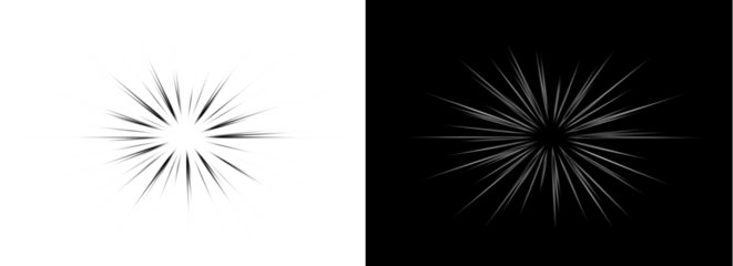 Fireworks, explosion, burst, black-and-white, monochrome abstract design with graphic illustration. Festive PNG sparkle, dramatic PNG Overlay on transparent background for digital artwork.Fireworks