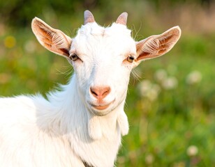 Obraz premium Adorable young goat portrait in a field
