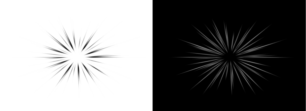 Fireworks, explosion, burst, black-and-white, monochrome abstract design with graphic illustration. Festive PNG sparkle, dramatic PNG Overlay on transparent background for digital artwork.Fireworks - Powered by Adobe