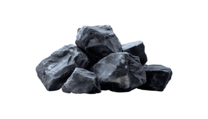 A group of large black rocks stacked together