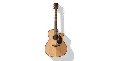 Naklejka premium Acoustic guitar standing upright on a white backdrop with soft shadow