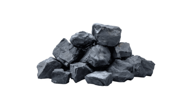 A group of large black rocks stacked together