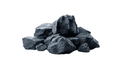 A group of large black rocks stacked together