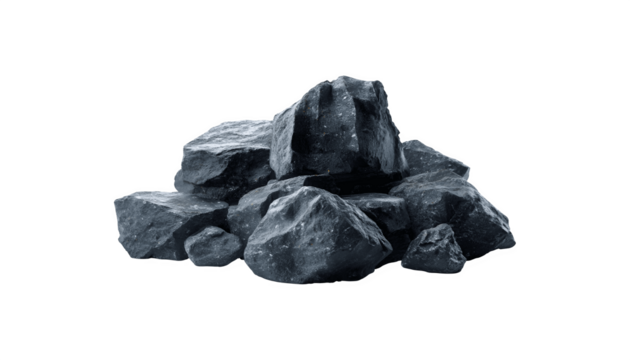 A group of large black rocks stacked together