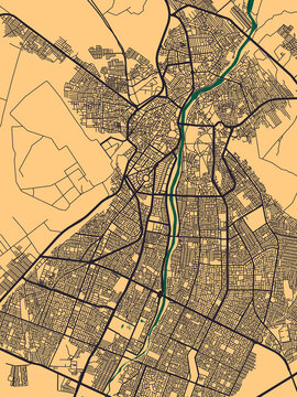 Kirkuk Iraq City Street Map. Abstract painting modern urban travel art downtown landmarks artwork