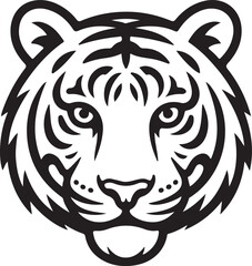 Fierce Tiger Head in Bold Line Art Style, Wild Animal Face Illustration