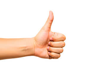 Hand giving a thumbs up gesture isolated on transparent background