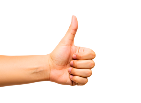 Hand giving a thumbs up gesture isolated on transparent background