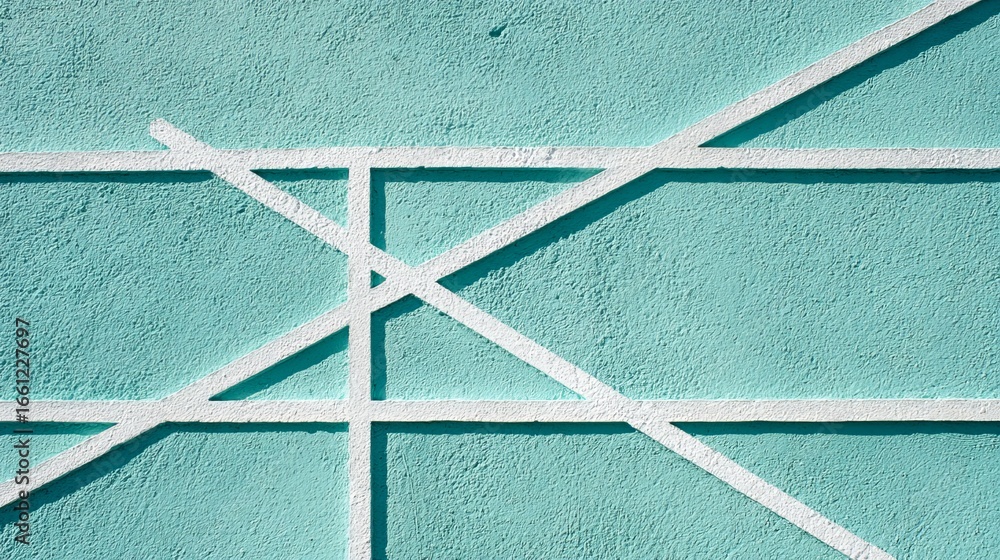 Poster modern geometric pattern with textured turquoise wall and crisp white lines creating dynamic shadows