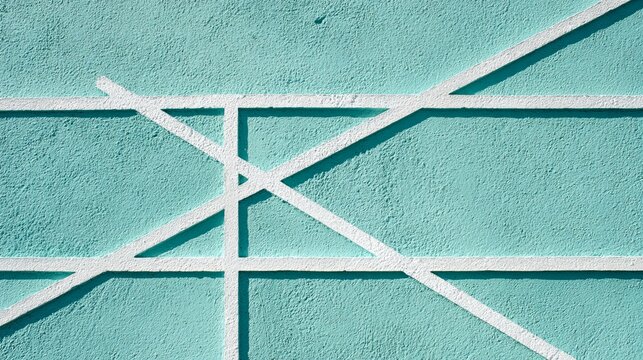 Modern geometric pattern with textured turquoise wall and crisp white lines creating dynamic shadows - Powered by Adobe