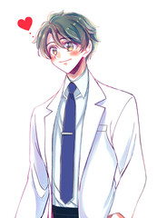 白衣を着た爽やかな男性　ネクタイ　黒髪　恋