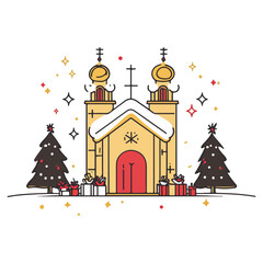 Fototapeta premium mass, christmas, festival, religion, vector, transparent background, church, winter, chapel, culture, faith, people, god, nativity, religious, season, celebration, xmas, december