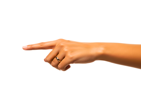 Woman s hand pointing finger forward isolated on transparent background