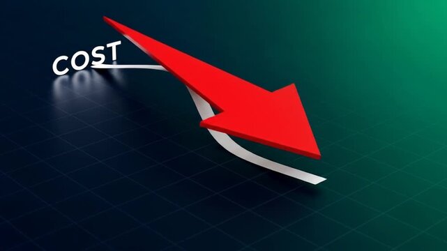 Depreciating Financial Chart Showing Falling Cost with Downward Arrow in Business Presentation
