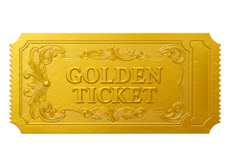 Golden ticket isolated on transparent background