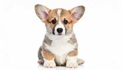 Obraz premium Alert Pembroke Welsh Corgi Puppy Standing on White Background