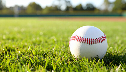 A classic baseball resting on the lush green grass of a sports field