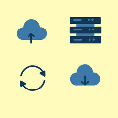 Cloud Computing Icons with Upload, Download, Server and Sync Arrows
