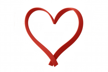 Red ribbon forming a heart shape, perfect for valentine's day projects, with transparent background for easy integration