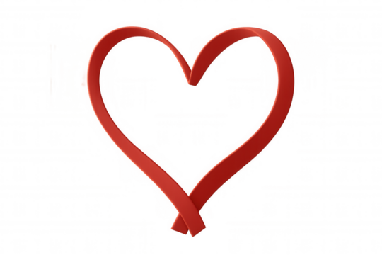 Red ribbon forming a heart shape, perfect for valentine's day projects, with transparent background for easy integration