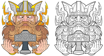 Thor, Scandinavian God of Thunder, Design Illustration