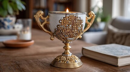 Ornate gold and white trophy shaped decor