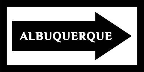 'ALBUQUERQUE' street sign, city center. Sign with the name of the capital city of the United States. City arrow banner, downtown, road sign. Arrow and banner with the name of the city.