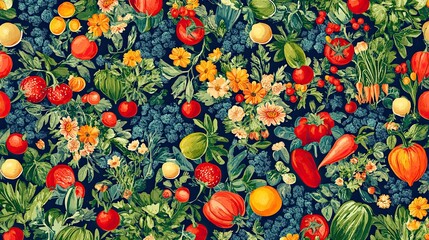 pattern of usa favorite vegetables, retro style, random oreintation