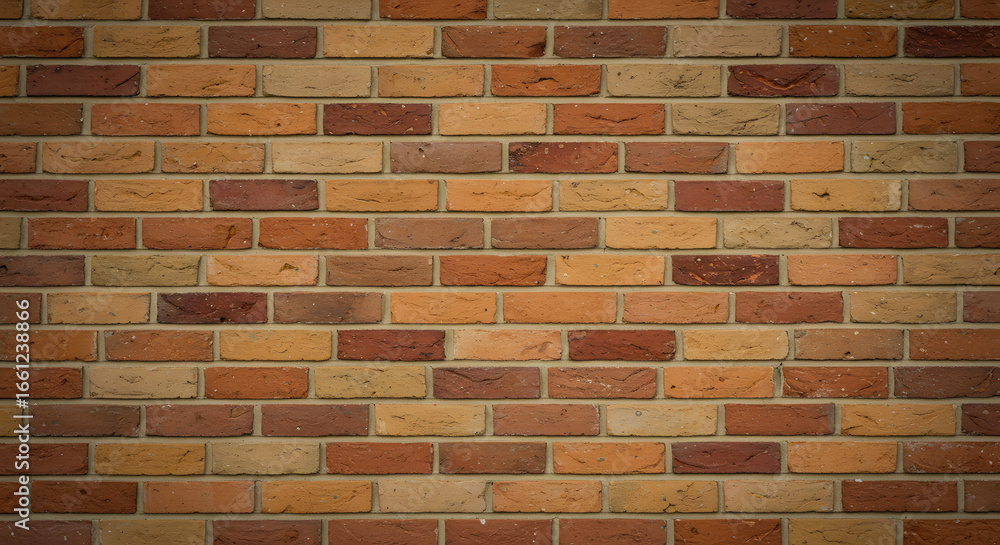 Poster textural expanse showcasing meticulously laid brickwork with varied earthy tones for visual depth in