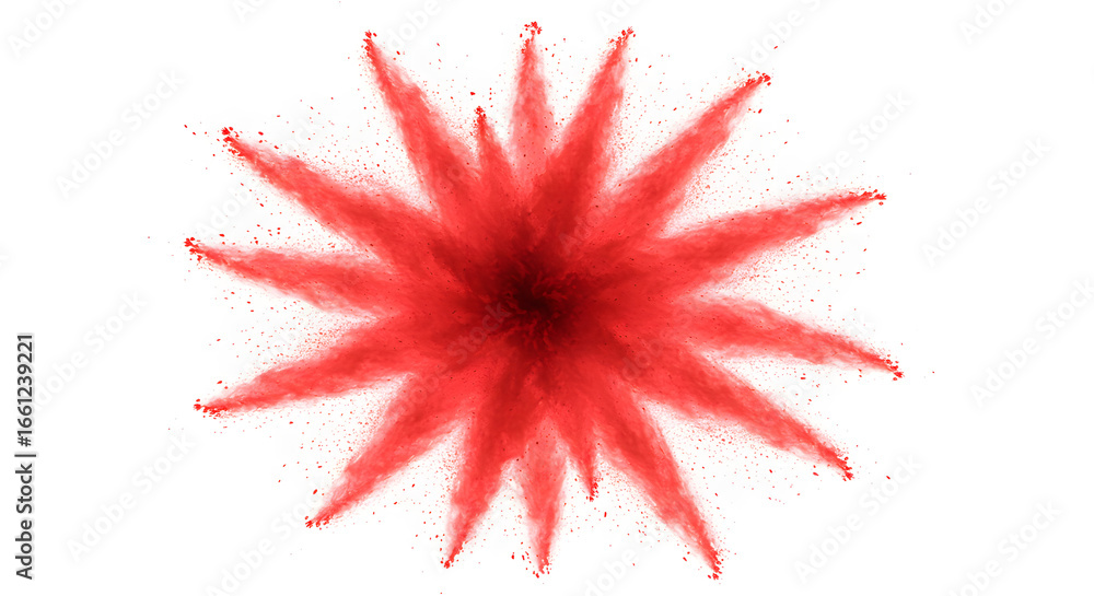 Poster crimson explosion on white backdrop showcasing a mesmerizing burst of abstract red color particles r